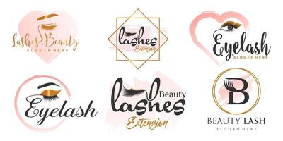 Beauty eyelash extension icon set logo design template vector