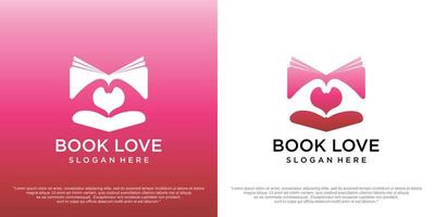 book icon with heart hand logo design vector. Love reading concept. vector