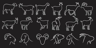 conjunto de ilustración de vector de cabra con diseño de línea simple adecuado para icono o logotipo