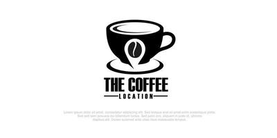 Minimalistic vector logo for coffee shop. Outline logotype with coffee bean and navigation mark