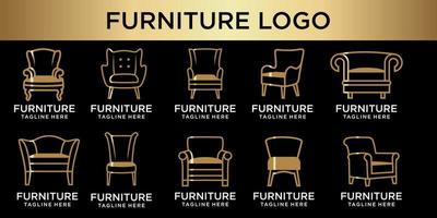 logotipo de conjunto de iconos de muebles de lujo con sofá dorado vector