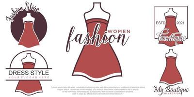 Fashion logo design with dress. Fashion logo art vector. Logo template. vector