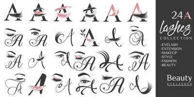 Eyelashes logo with letter A concept vector