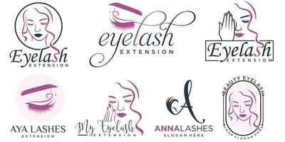 Eyelashes logo collection with beauty salon creative element vector