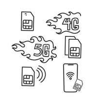 hand drawn doodle sim card related illustration vector