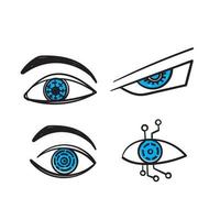 hand drawn doodle robotic eye illustration vector