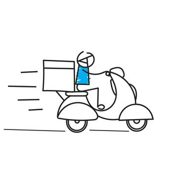 dibujado a mano doodle scooter entrega mensajero ilustración vector