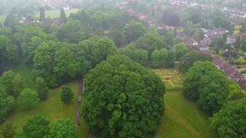 Aerial and High Angle Footage of Local Public Park on a Cloudy Day, Wardown Park is situated on the River Lea in Luton. The park has various sporting facilities, is home to the Wardown Park Museum. video