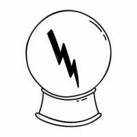 Magic ball with lightning symbol. Vector doodle illustration. Sketch.