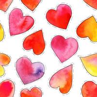 Seamless pattern with bright watercolor hearts photo