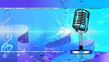 abstract blue grunge vintage sound background with retro microphone photo