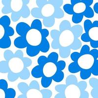 Groovy Blue 60s Retro Floral Pattern vector