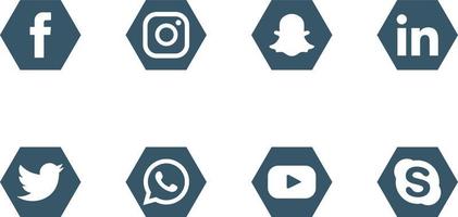 Blue social media icon in hexagon vector set