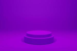 Representación 3d pedestal de cilindro de concepto mínimo de color púrpura o podio para exhibición de productos sobre fondo vacío. Ilustración de maqueta 3d foto