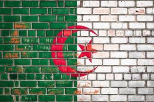 bandera nacional de Argelia sobre un fondo de ladrillo grunge. foto