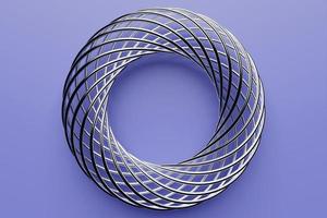 3D illustaration of a    silver torus. Fantastic cell. Simple geometric shapes photo