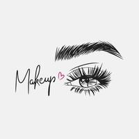 Makeup, handwritten quotes, eye with long eyelashes, beautiful thick eyebrow vector