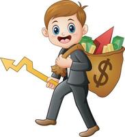 Businessman carrying the gold dollars and money vector