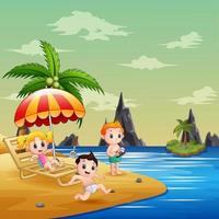 vacaciones de verano con niños en la playa tropical vector