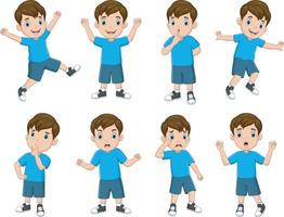 Set of funny and cute little boy with different expressions vector