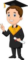 Cartoon boy in black gown holding a diploma vector