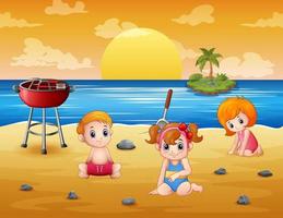 ilustración vectorial de niños jugando en la playa vector