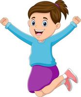 Funny a girl jumping and smiling illustration vector