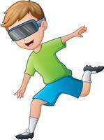 Young man wearing soccer uniform and play with virtual glasses vector