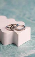 Close up of engagement diamond ring. Love and wedding concept. photo