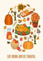 Happy Thanksgiving illustration with festive table, Vector design for card, poster, flyer, web and other use