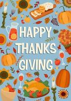 Happy Thanksgiving illustration with festive table, Vector design for card, poster, flyer, web and other use