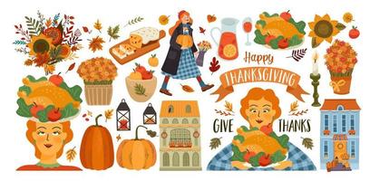 Happy Thanksgiving. Set of isolated vector illustrations for card, poster, flyer, web and other use