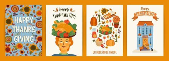 Happy Thanksgiving illustrations. Set of vector designs for card, poster, flyer, web and other use