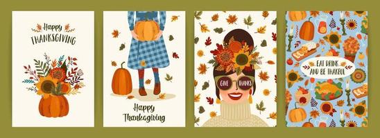 Happy Thanksgiving illustrations. Set of vector designs for card, poster, flyer, web and other use