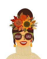 Autumn illustration with cute woman. Vector design for card, poster, flyer, web and other use