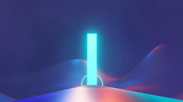 3d render of flash neon and light glowing on dark scene. Speed light moving lines. photo