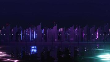 3d render of Cyber night city landscape concept. Light glowing on dark scene. Night life. Technology network for 5g. Beyond generation and futuristic of Sci-Fi Capital city and building scene. photo