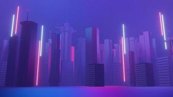 3d render of Cyber night mega city landscape scene. Light glowing and reflection on dark tech scene. Night life. Technology network for 5g. Beyond futuristic of Sci-Fi Capital city and building scene. photo