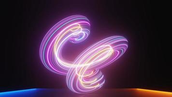 Abstract colorful neon glowing light background. Speed light illuminated. Florescent on the dark scene. Curvy moving line shape. 3D render. photo