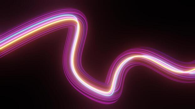 Abstract colorful neon glowing light background. Speed light illuminated. Florescent on the dark scene. Curvy moving line shape. 3D render. photo