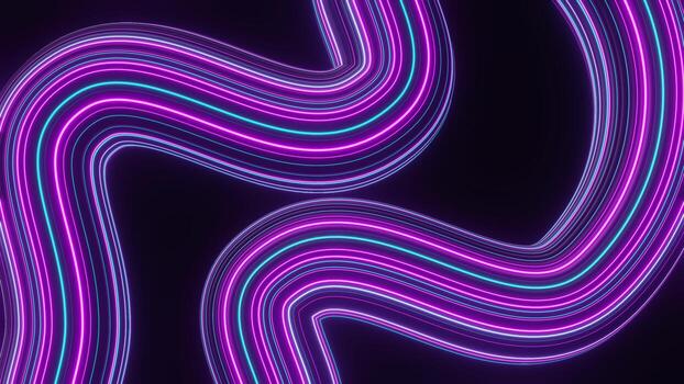 Abstract colorful neon glowing light background. Speed light illuminated. Florescent on the dark scene. Curvy moving line shape. 3D render. photo