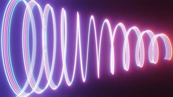 Abstract colorful neon glowing light background. Speed light illuminated. Florescent on the dark scene. Curvy moving line shape. 3D render. photo