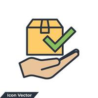 receive package icon logo vector illustration. Hand and box symbol template for graphic and web design collection