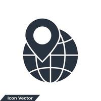 Ilustración de vector de logotipo de icono de logística global. plantilla de símbolo de ubicación de pin y mundo para la colección de diseño gráfico y web