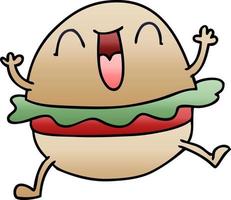 quirky gradient shaded cartoon happy veggie burger vector