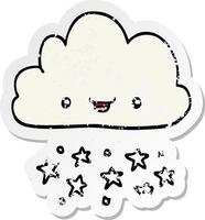 pegatina angustiada de una nube de tormenta de dibujos animados vector