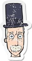 retro distressed sticker of a cartoon man wearing top hat vector