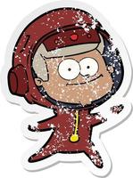 distressed sticker of a happy astronaut cartoon vector