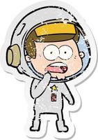 distressed sticker of a cartoon surprised astronaut vector