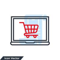 online shopping icon logo vector illustration. Computer display with shopping cart symbol template for graphic and web design collection